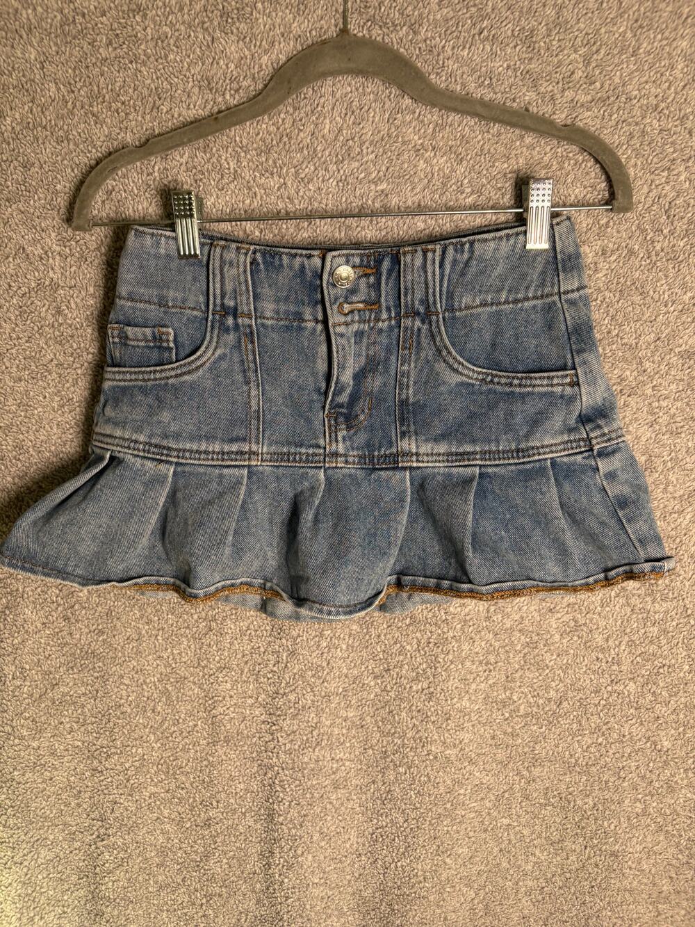 Pacsun Denim Micro Mini Skirt 23 Pleated Ruffle Y2K Style
